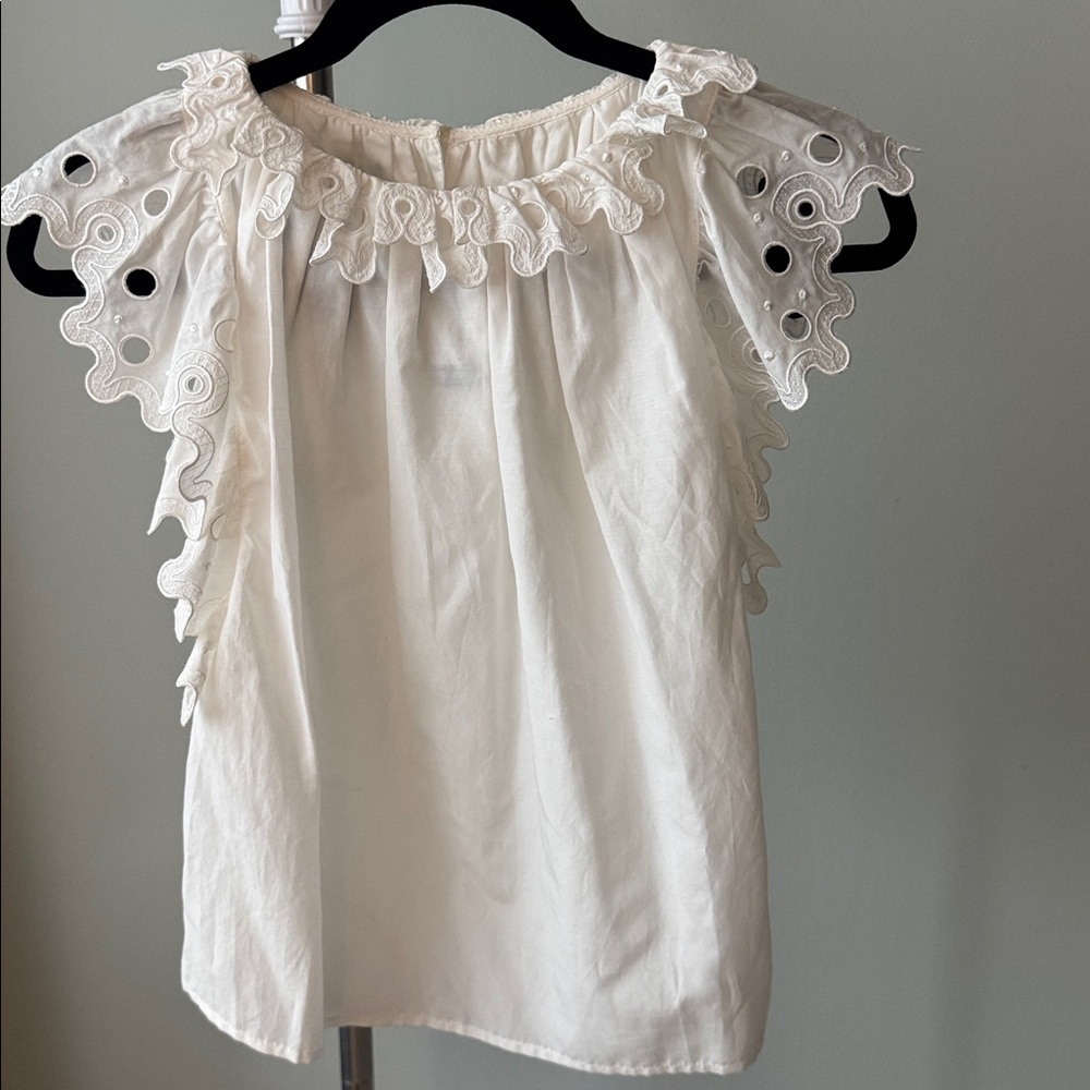 Magali Pascal White Eyelet Ruffle Blouse